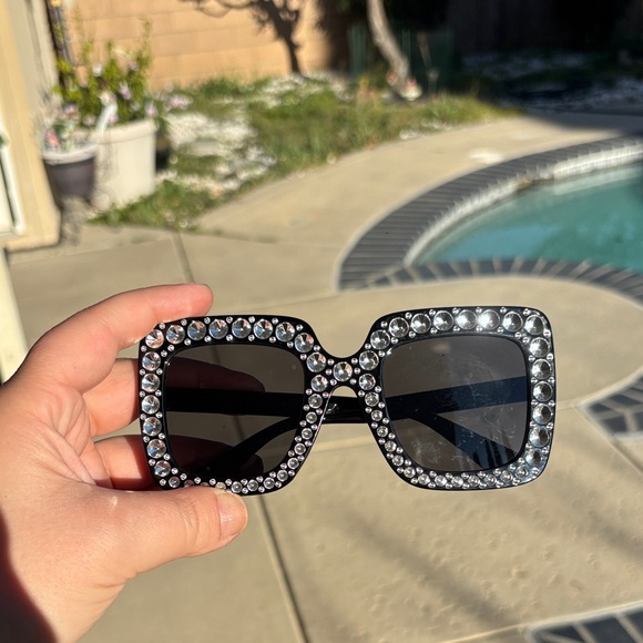 Accessories - Embellished Black Oversized Sunglasses